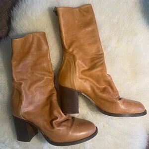 Free People Elle Block Heel Tan Leather Boots